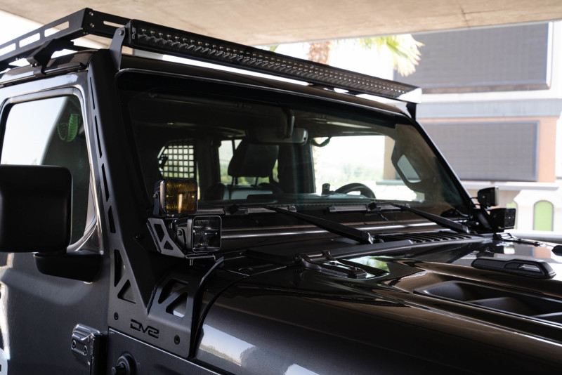 Jeep Wrangler Light Pod Mounts - A-Pillar - DV8 Offroad - Dual Light Pod - Black - `18-`27
